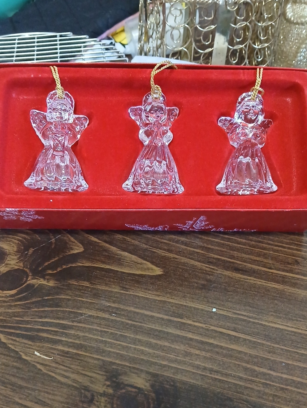 GORHAM CRYSTAL ANGEL ORNAMENT SET OF 3 MADE IN GERMANY 2.75"H BOXED